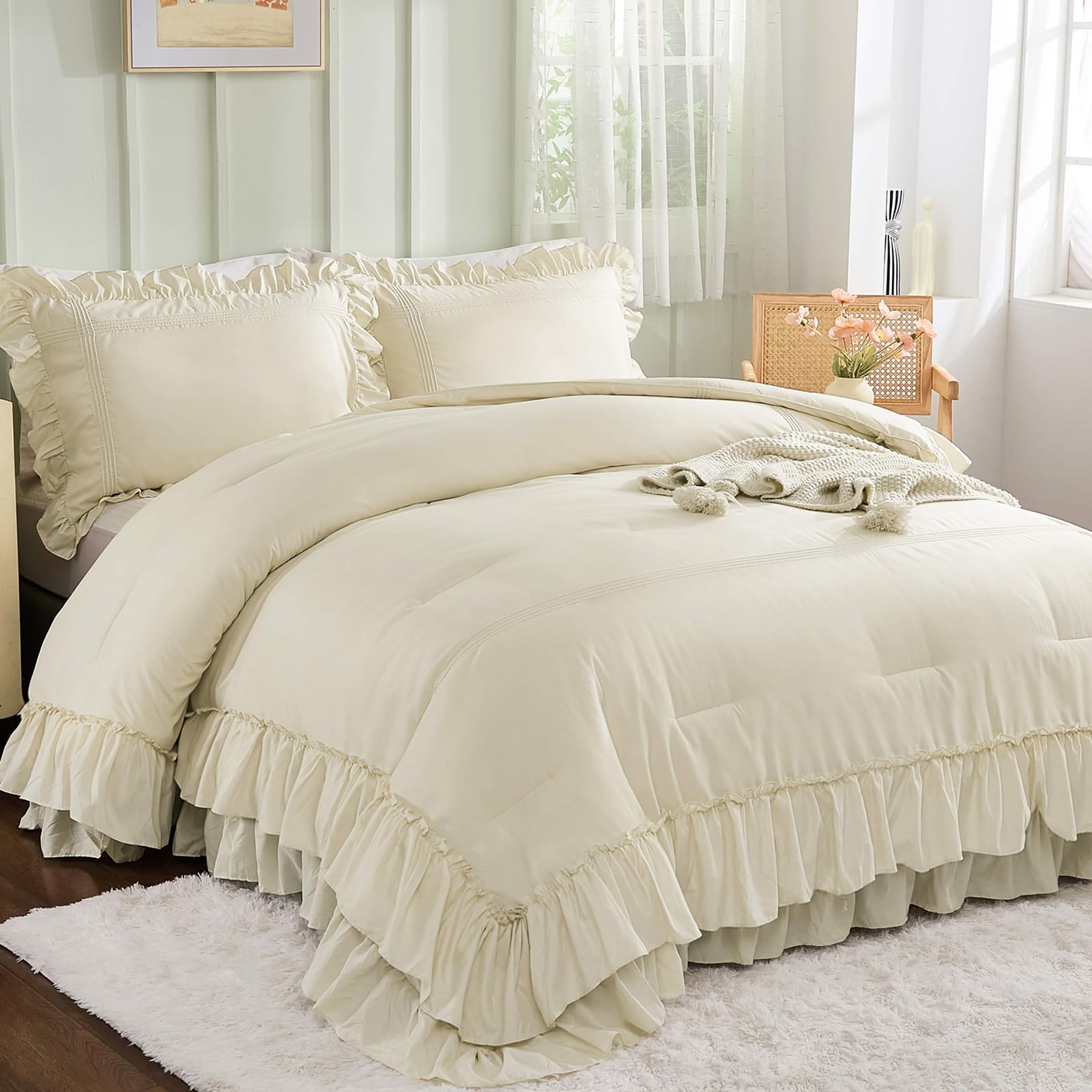 Ruffle Comforter Set – 3 Piece Shabby Chic Bedding