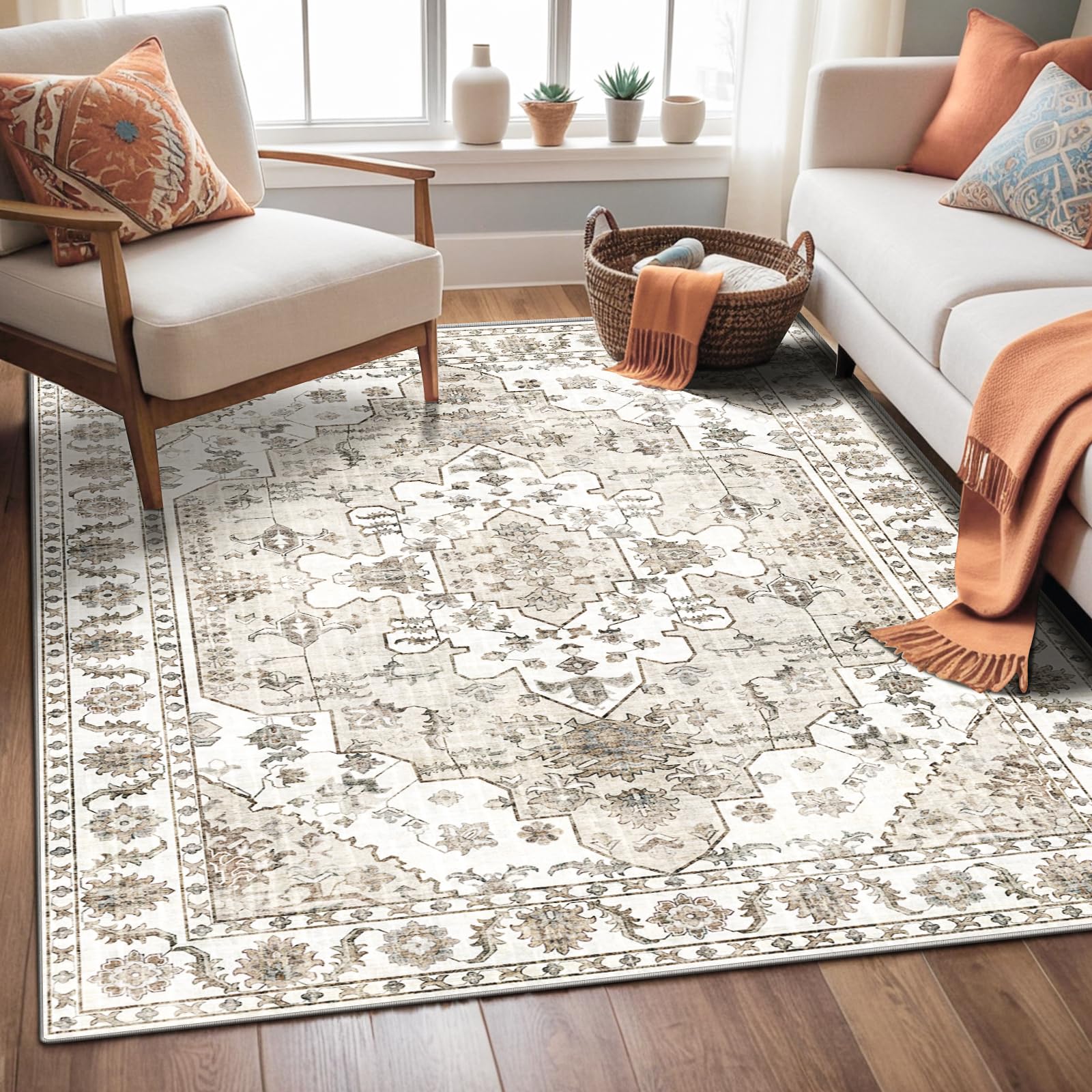 Luna Area Rug – Neutral Boho Medallion (4x6)