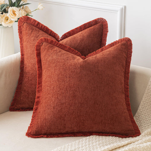 Burnt Orange Chenille Pillow Covers (Set of 2)